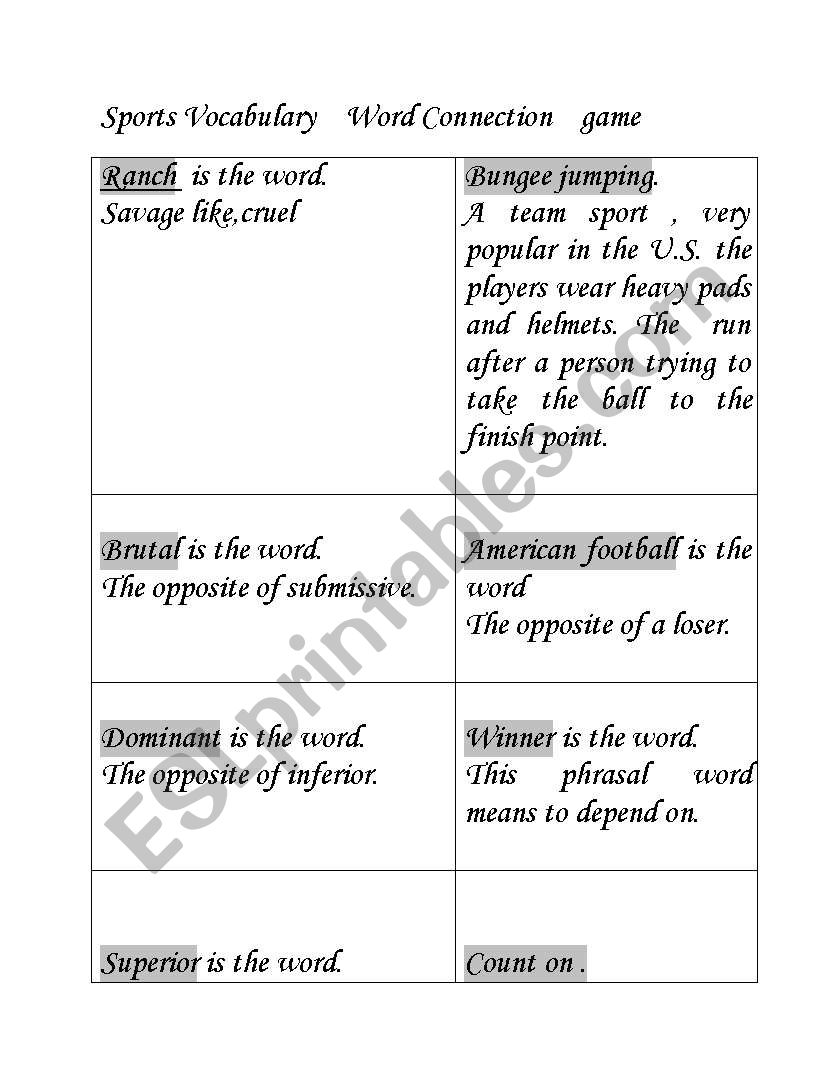 Word Connection Game on Sports