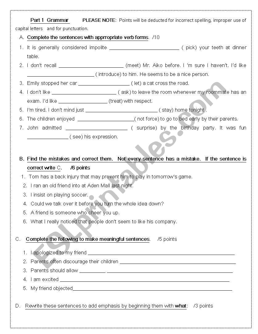 A Quiz for Phrasal verbs, Cleft sentences and Gerunds and infinitives in the active and passive forms