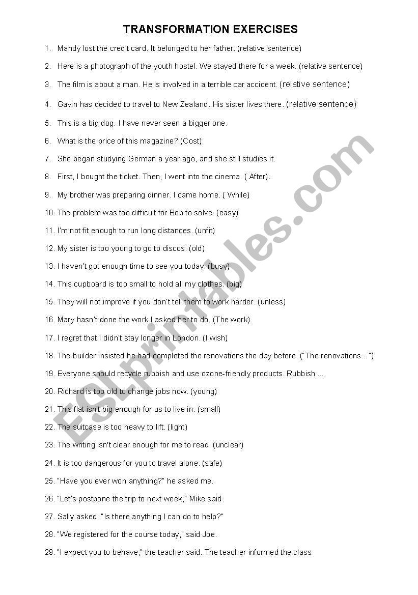 REWRITING SENTENCES ESL Worksheet By Zazupereira