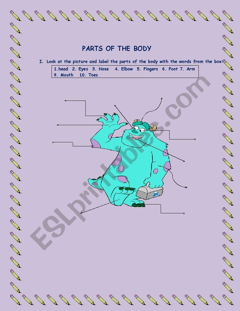 Parts of the body worksheet