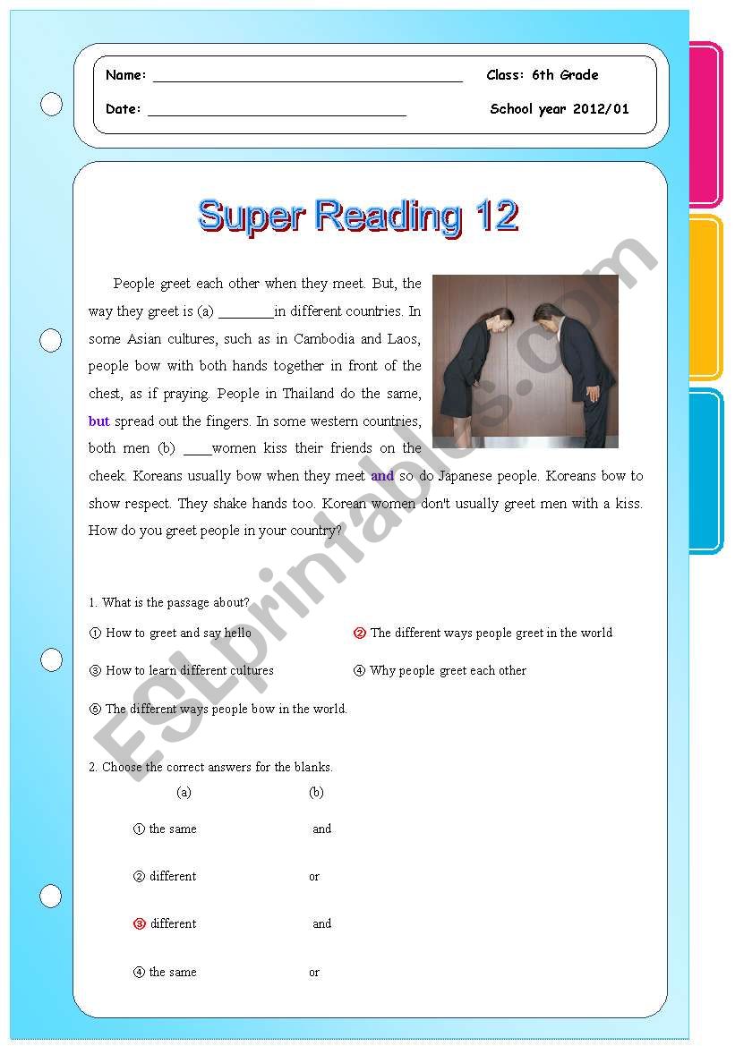 Super Reading Series 12.  worksheet