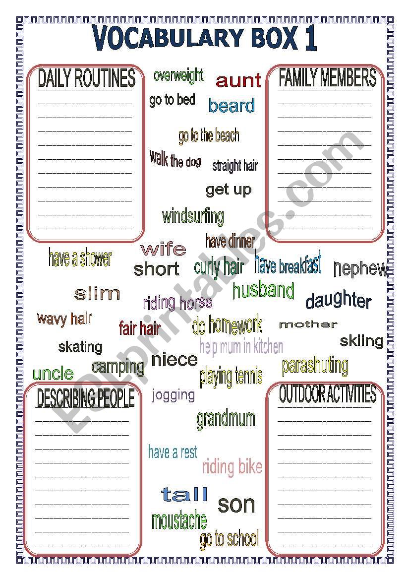 vocabulary box(mix worksheet
