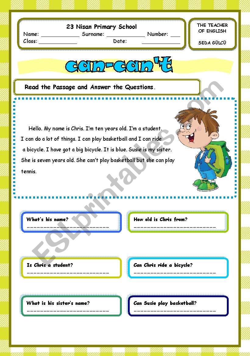 can / canÂ´t worksheet