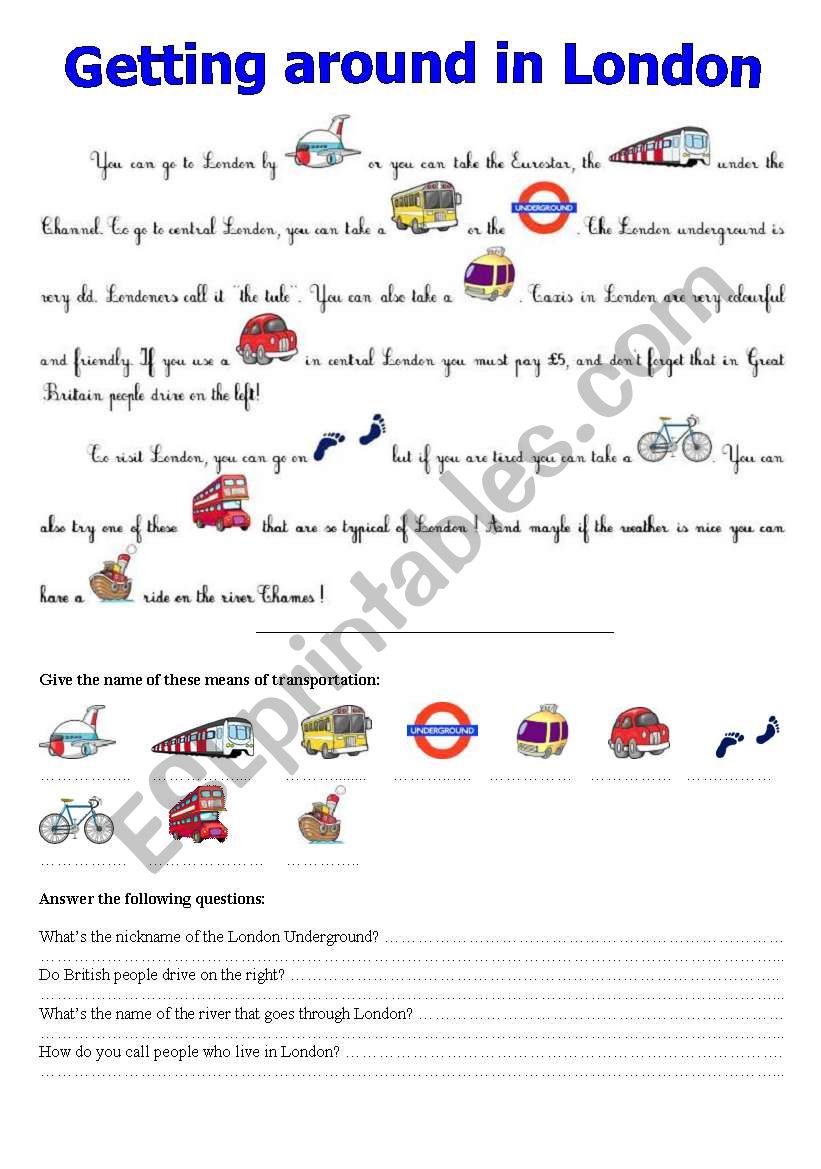 Getting around in London worksheet