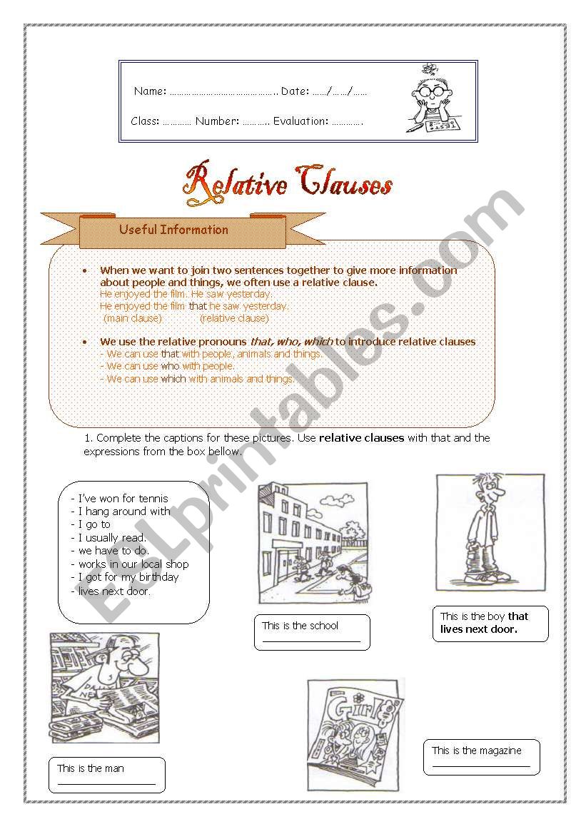 Relative Clauses worksheet