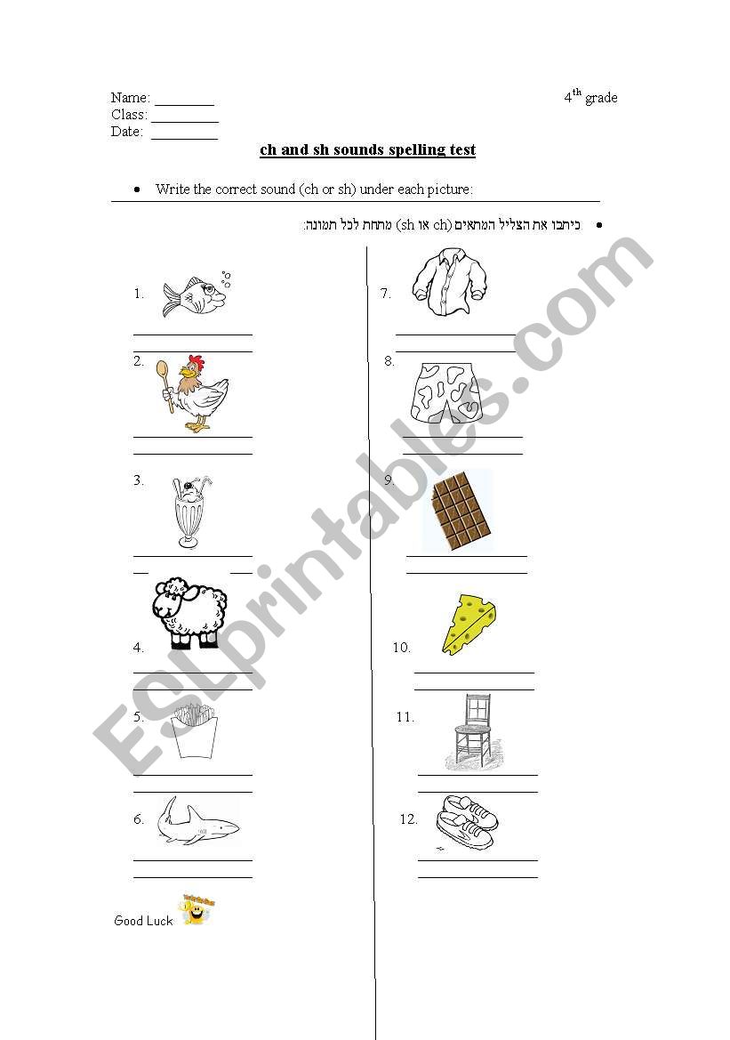 ch or sh sound worksheet