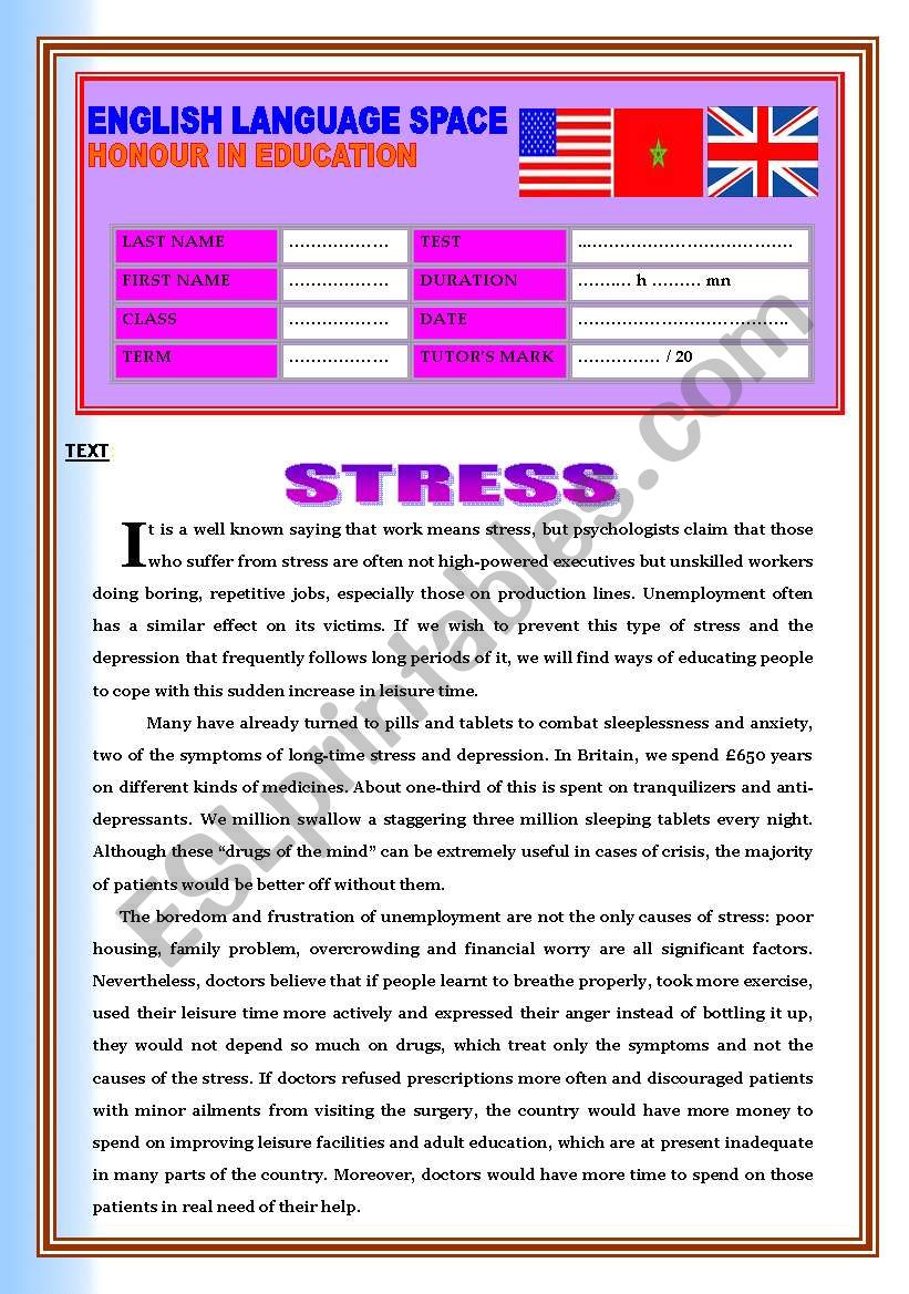 STRESS worksheet