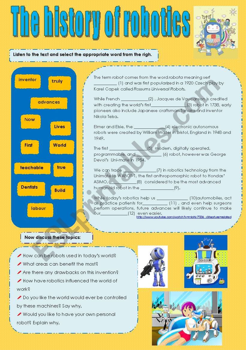 The History Of Robotics Listening Esl Worksheet By Ana B