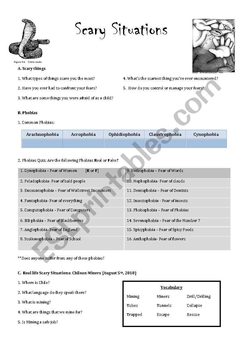 Scary situations worksheet