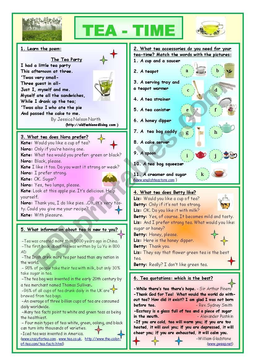 Tea-Time worksheet