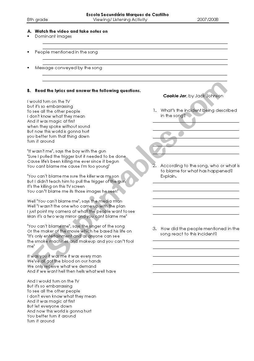 Cookie Jar worksheet