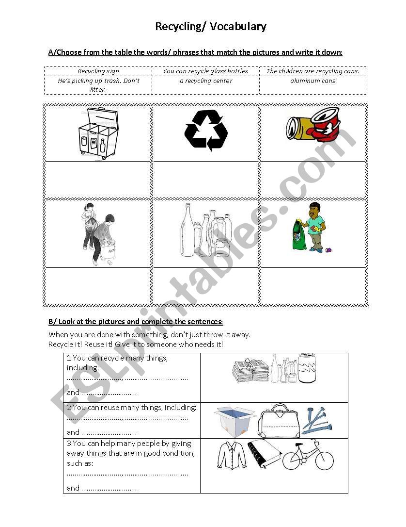 Recycling/ Vocabulary activity