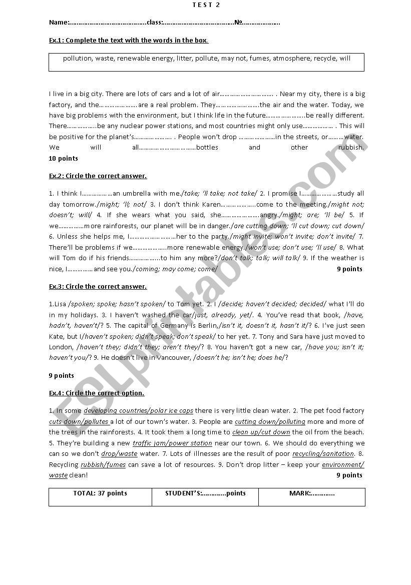 Environment  worksheet