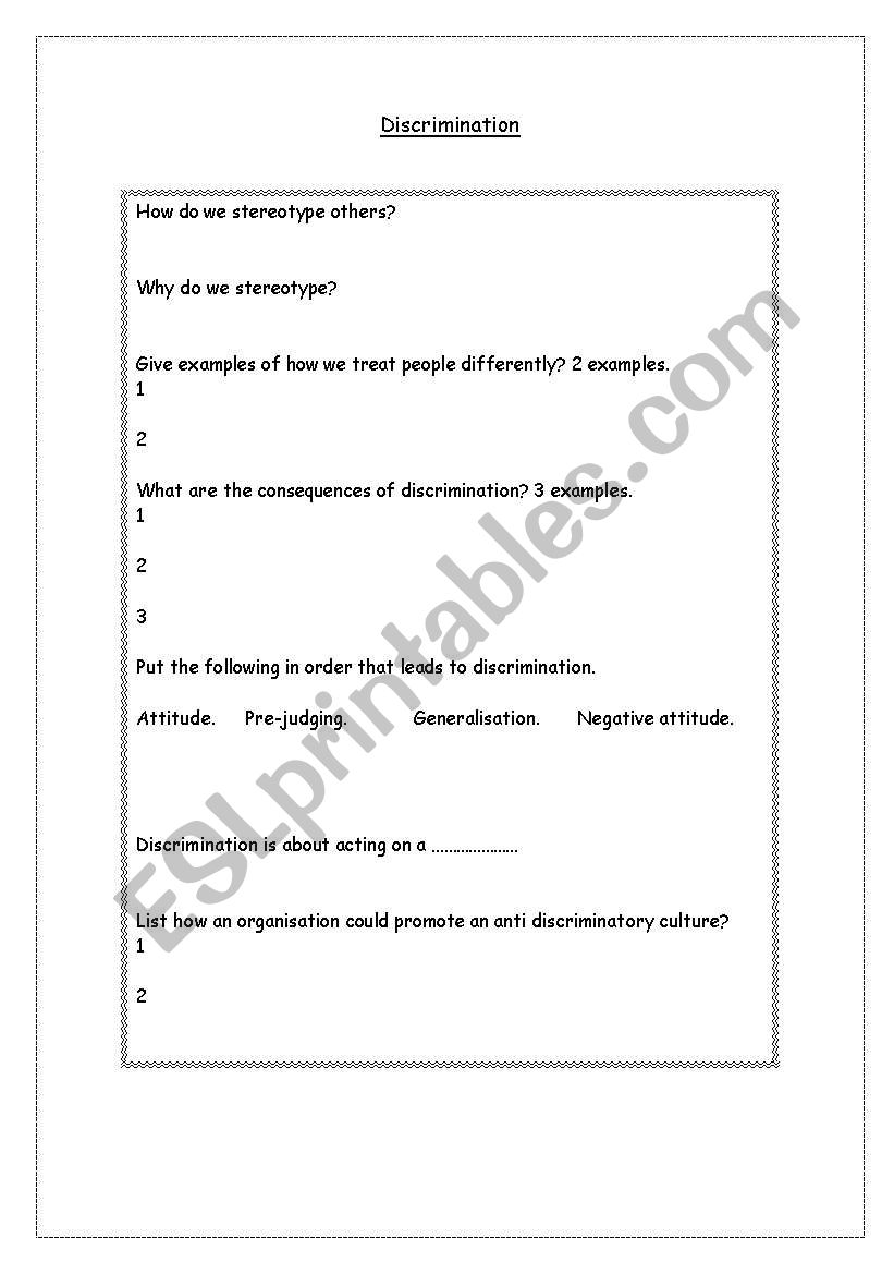 Discrimination worksheet