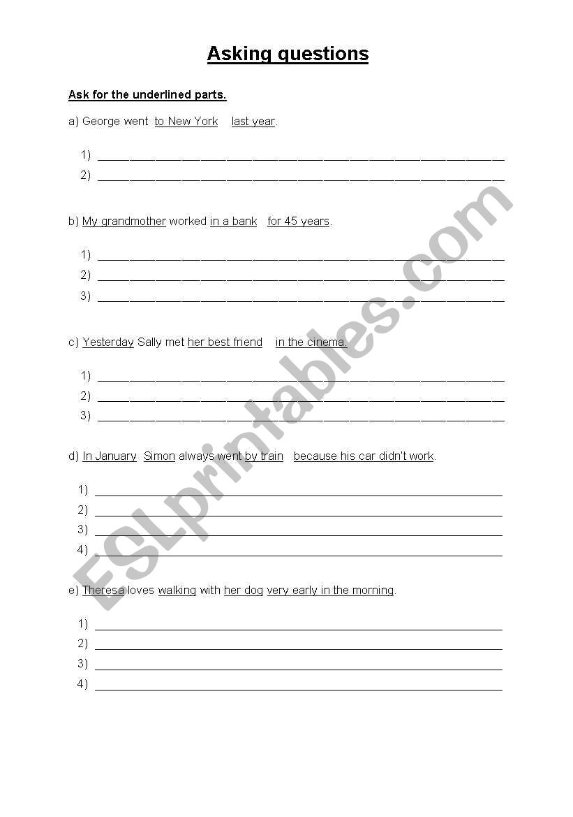 Ask for the underlined parts worksheet