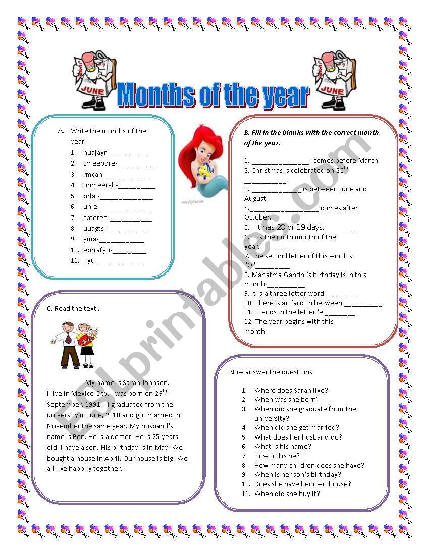 Months of the year worksheet