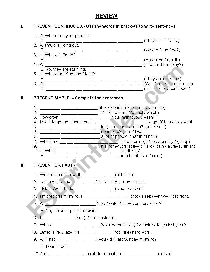 EXTRA EXERCISES worksheet