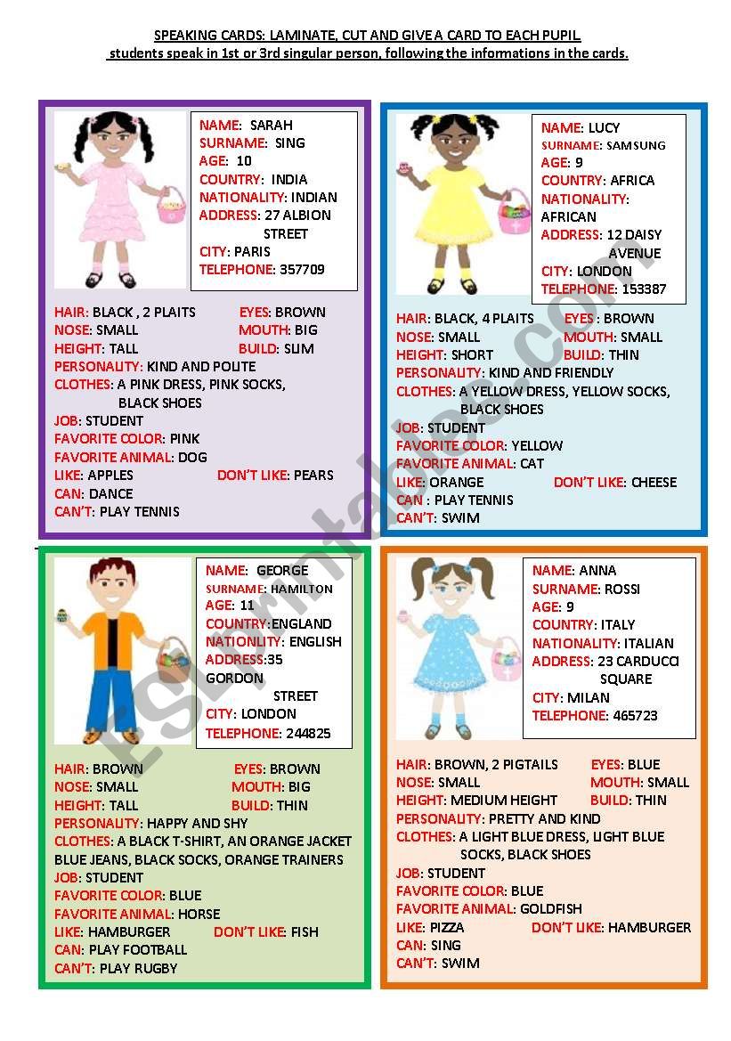 SPEAKING CARDS  2 PAGES - 1ST PART