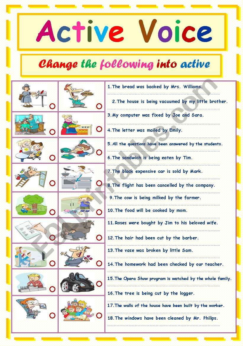 Active Voice Verbs Worksheets