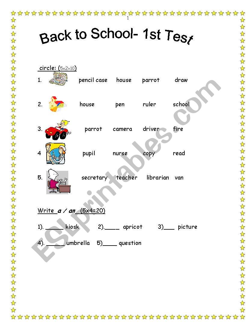 back to school test worksheet