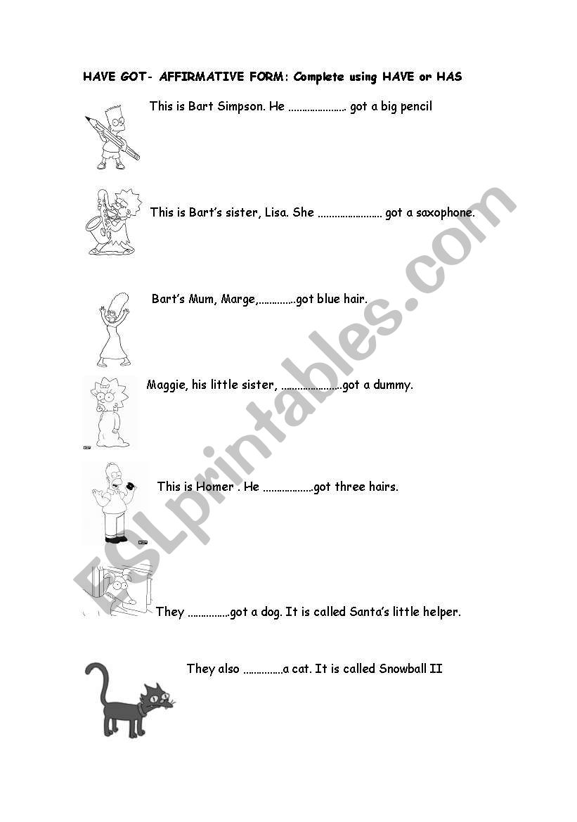 Have got - Affirmative form worksheet