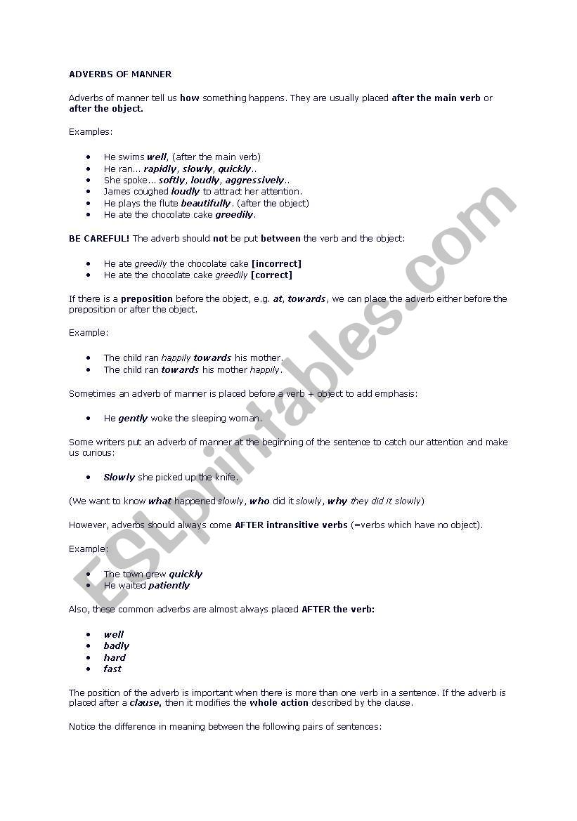 adverbs  worksheet