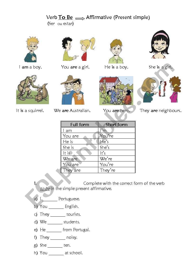 verb to be worksheet