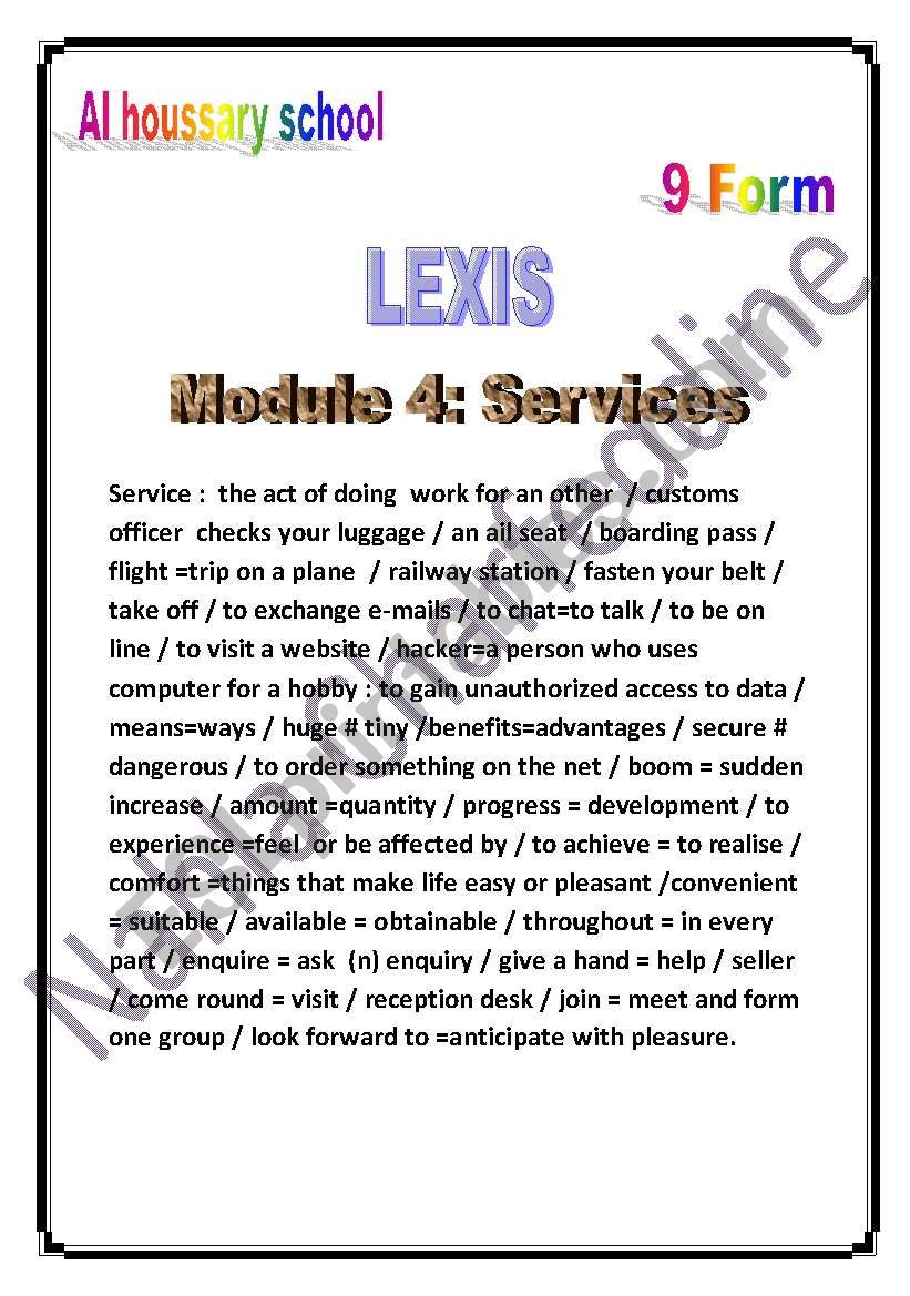 lexis of module 4 9th form worksheet