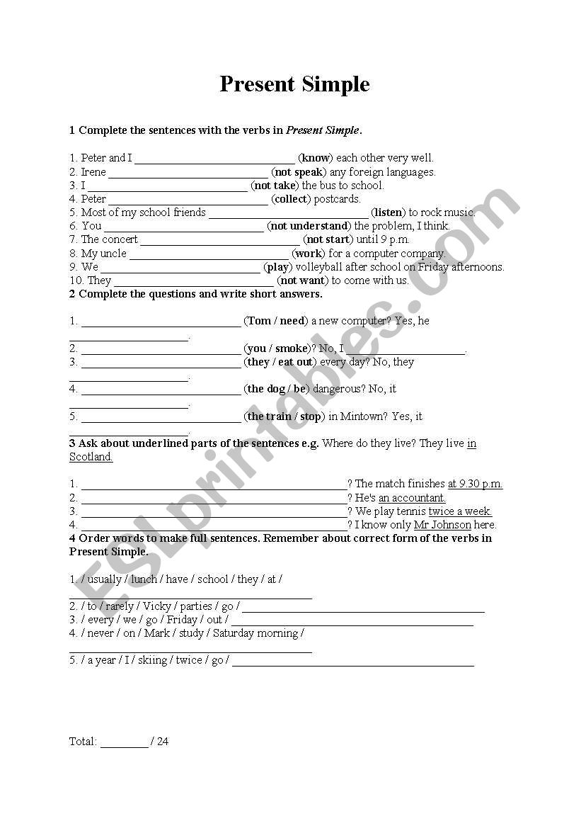 PRESENT SIMPLE worksheet