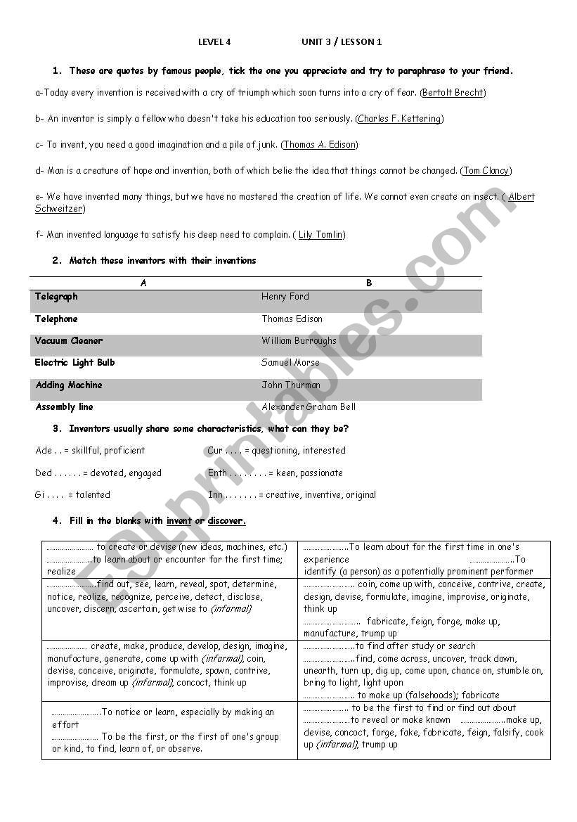  level 4 / Unit 2 / Lesson 1 worksheet