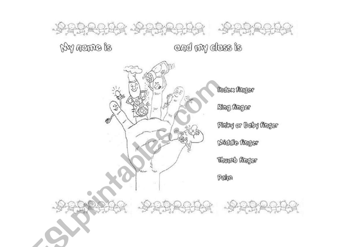 The names of the fingers worksheet