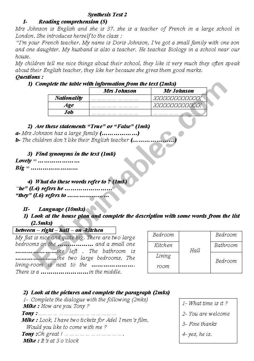 synthesis test 2 worksheet