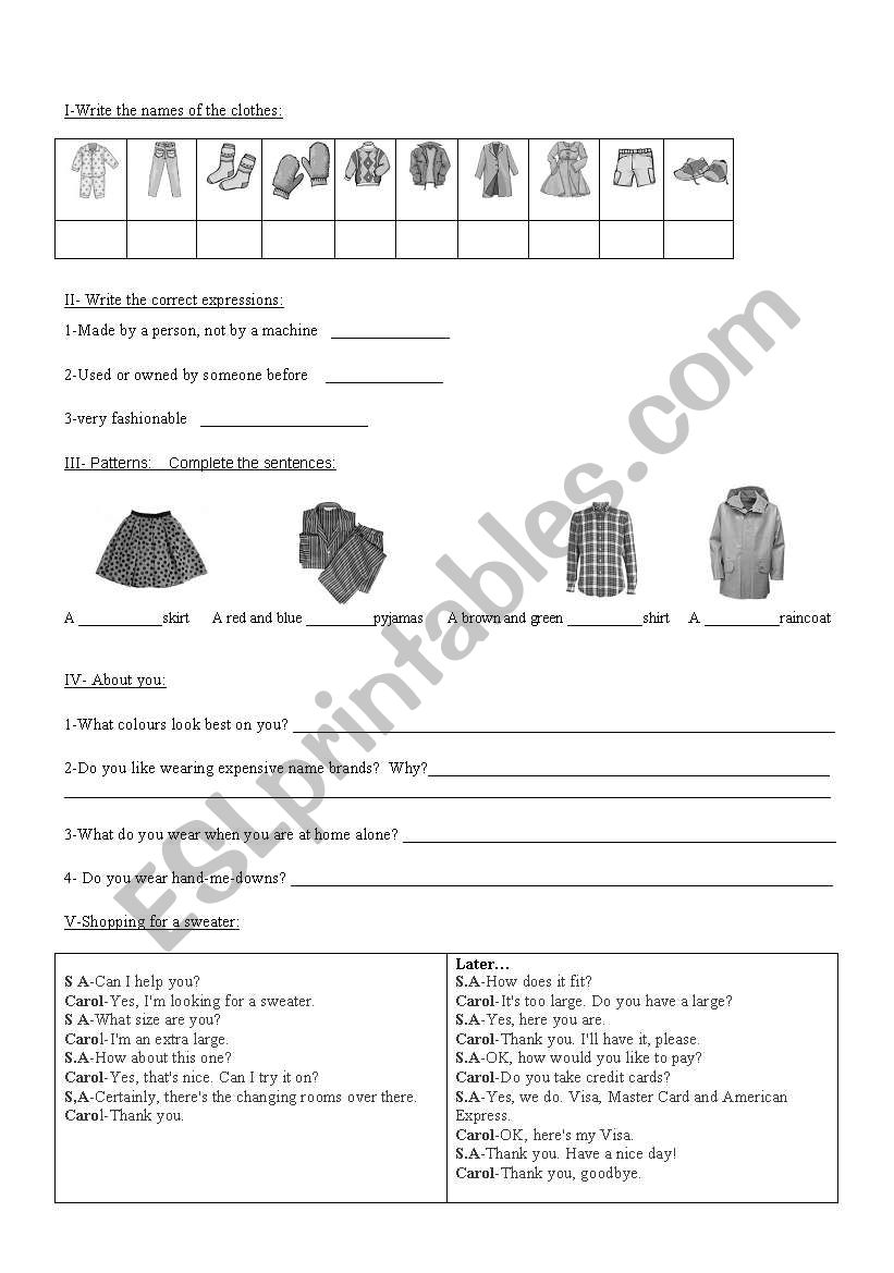 clothes worksheet