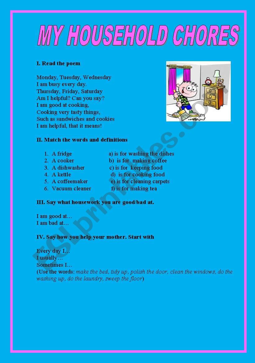 household chores worksheet