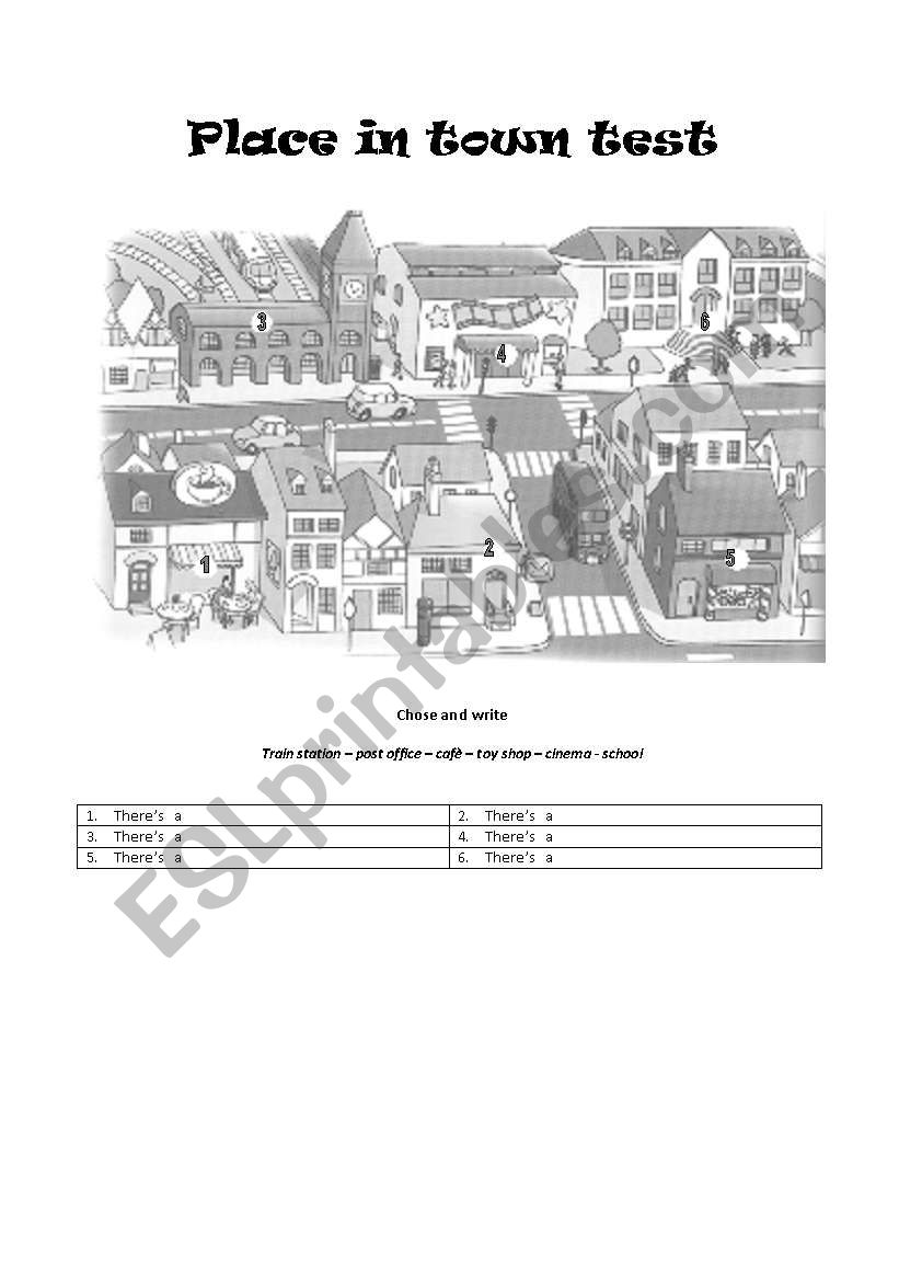 Place in town test worksheet