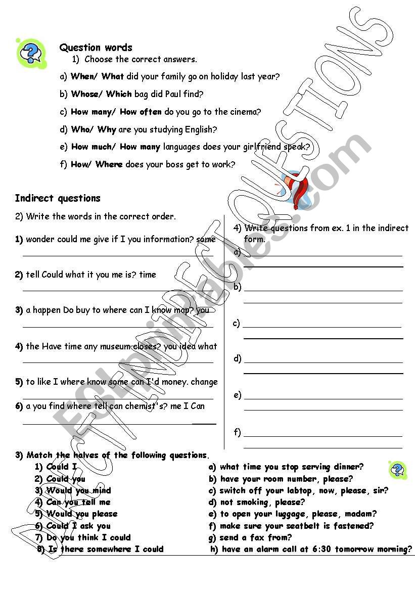 indirect questions worksheet