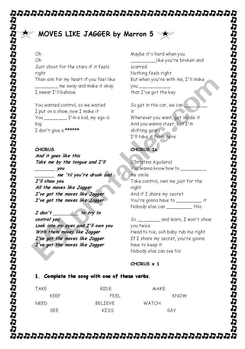 Song - Moves like Jagger worksheet