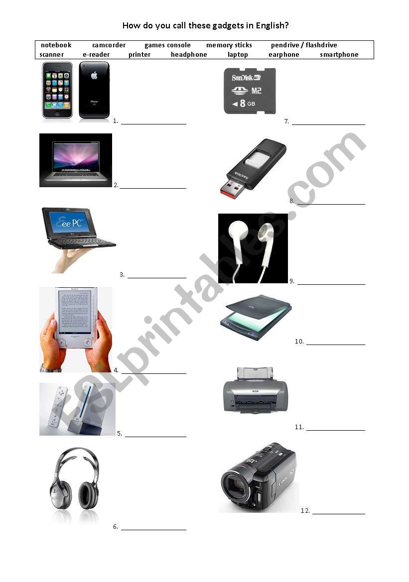 new technology devices worksheet