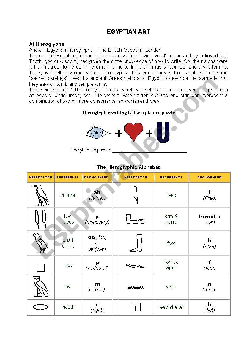 Egyptian art worksheet