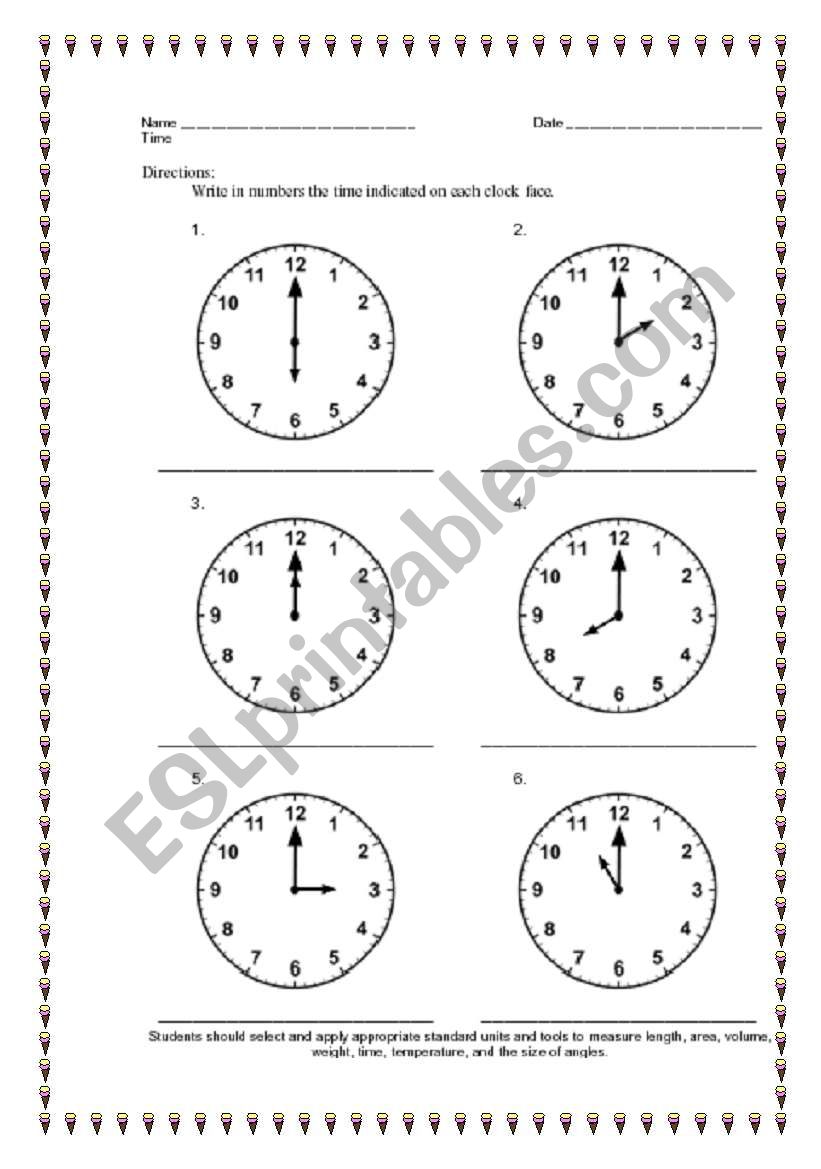 telling the time worksheet