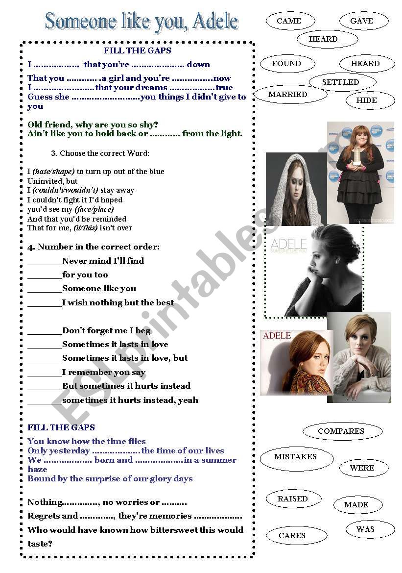 someone like you (Adele) worksheet