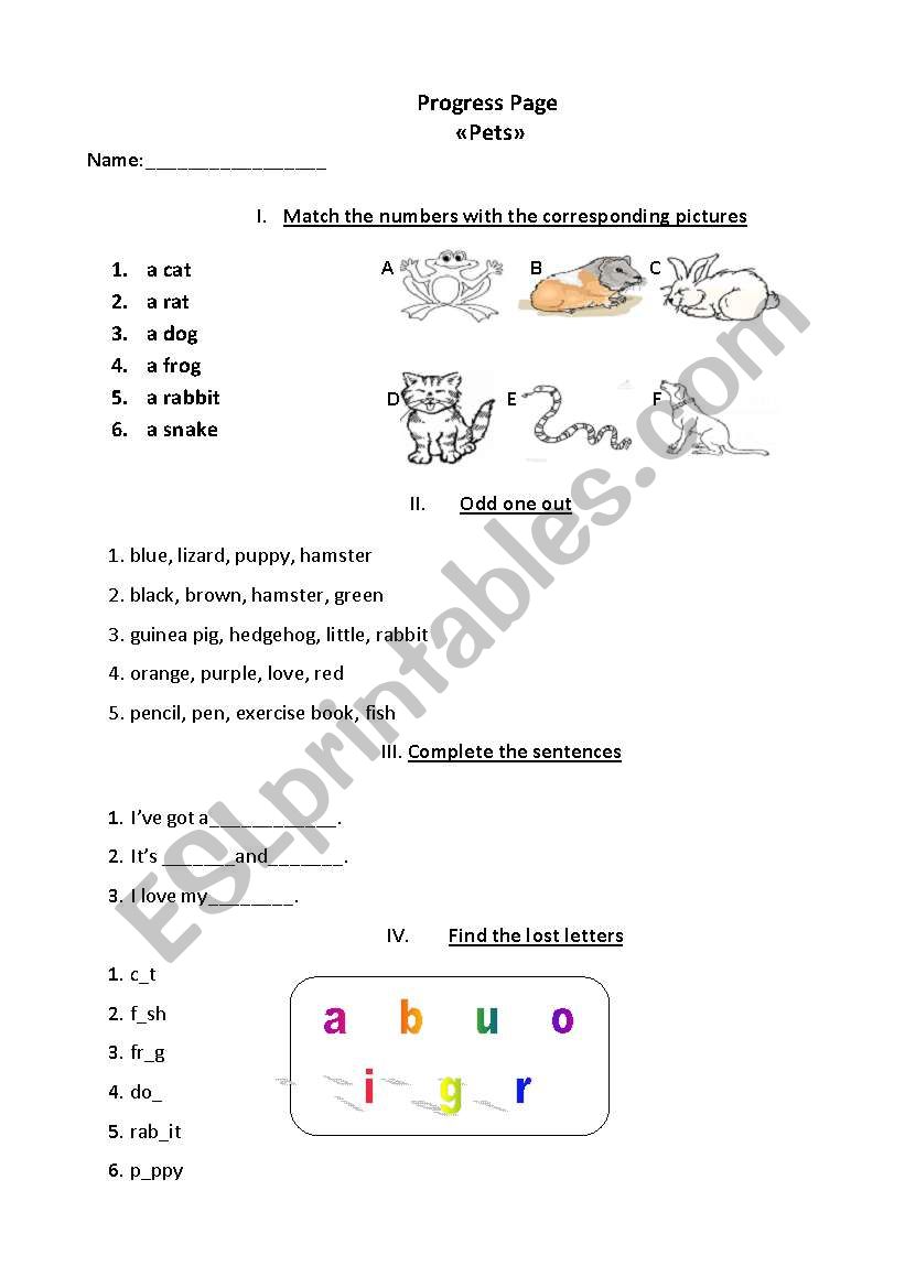 Pets worksheet