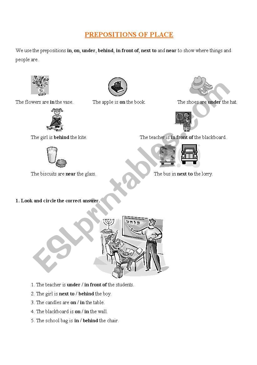 Prepositions of place worksheet