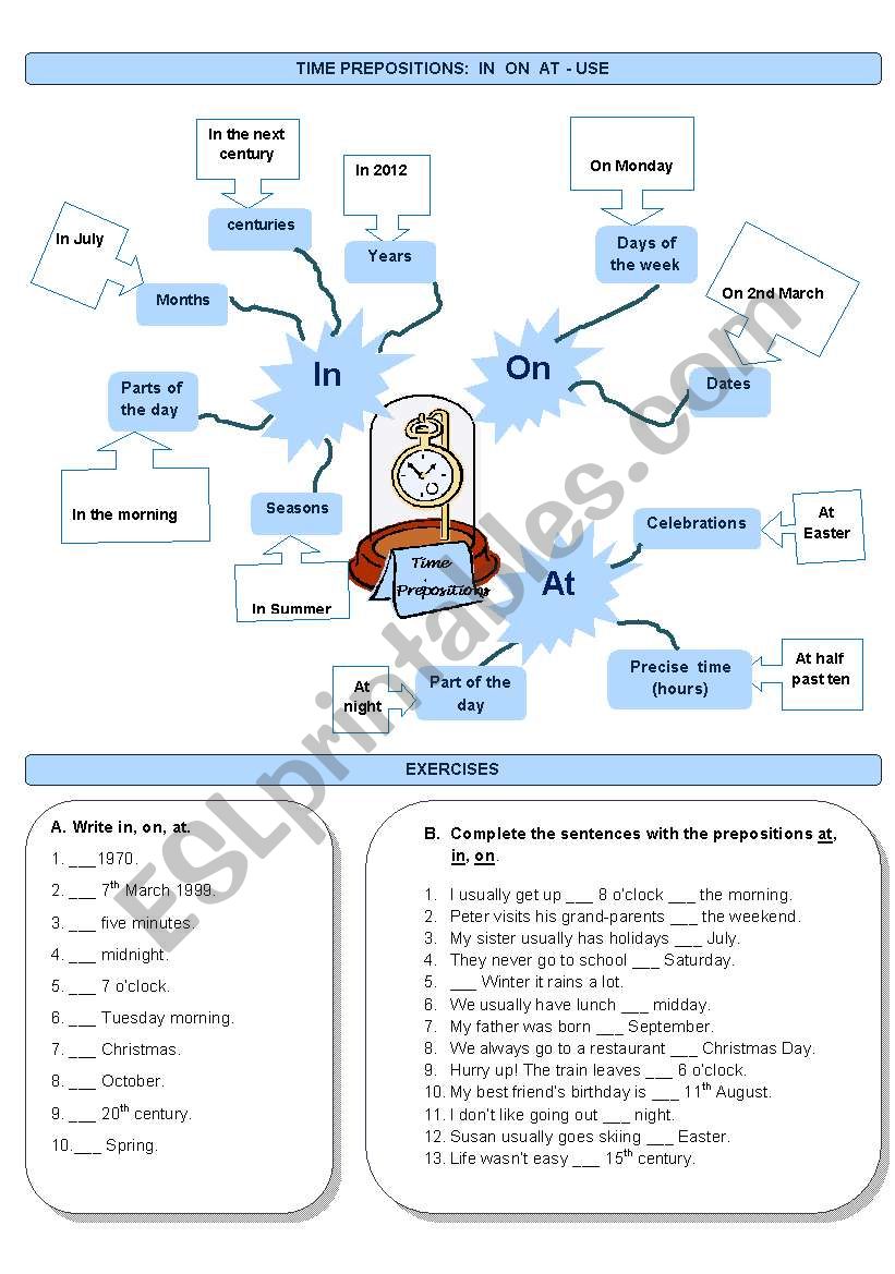 Time Prepositions: in, on, at worksheet