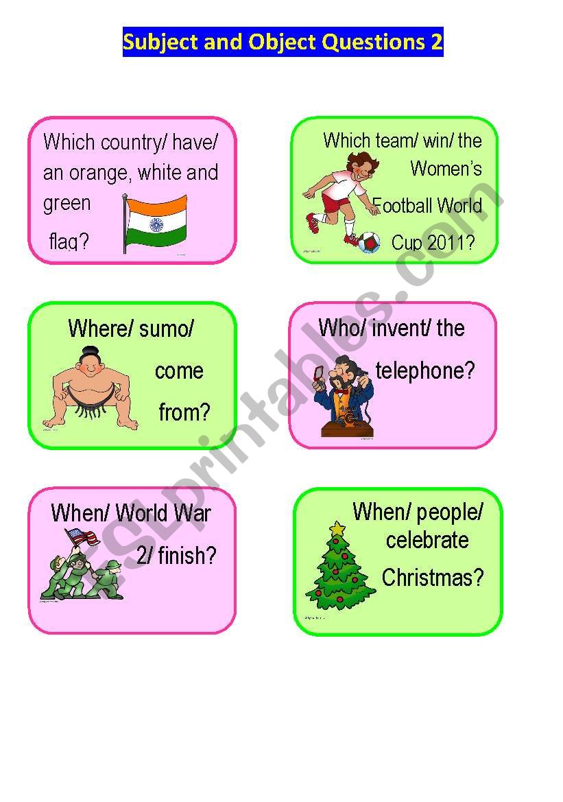 Subject and Object Questions Speaking Cards 2