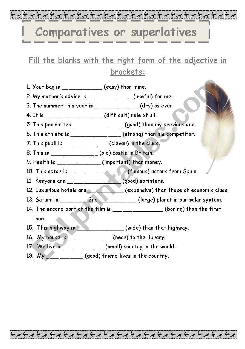 Comparative and superlative worksheet