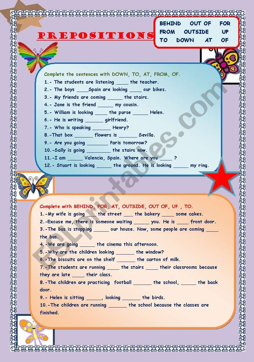 Prepositions worksheet