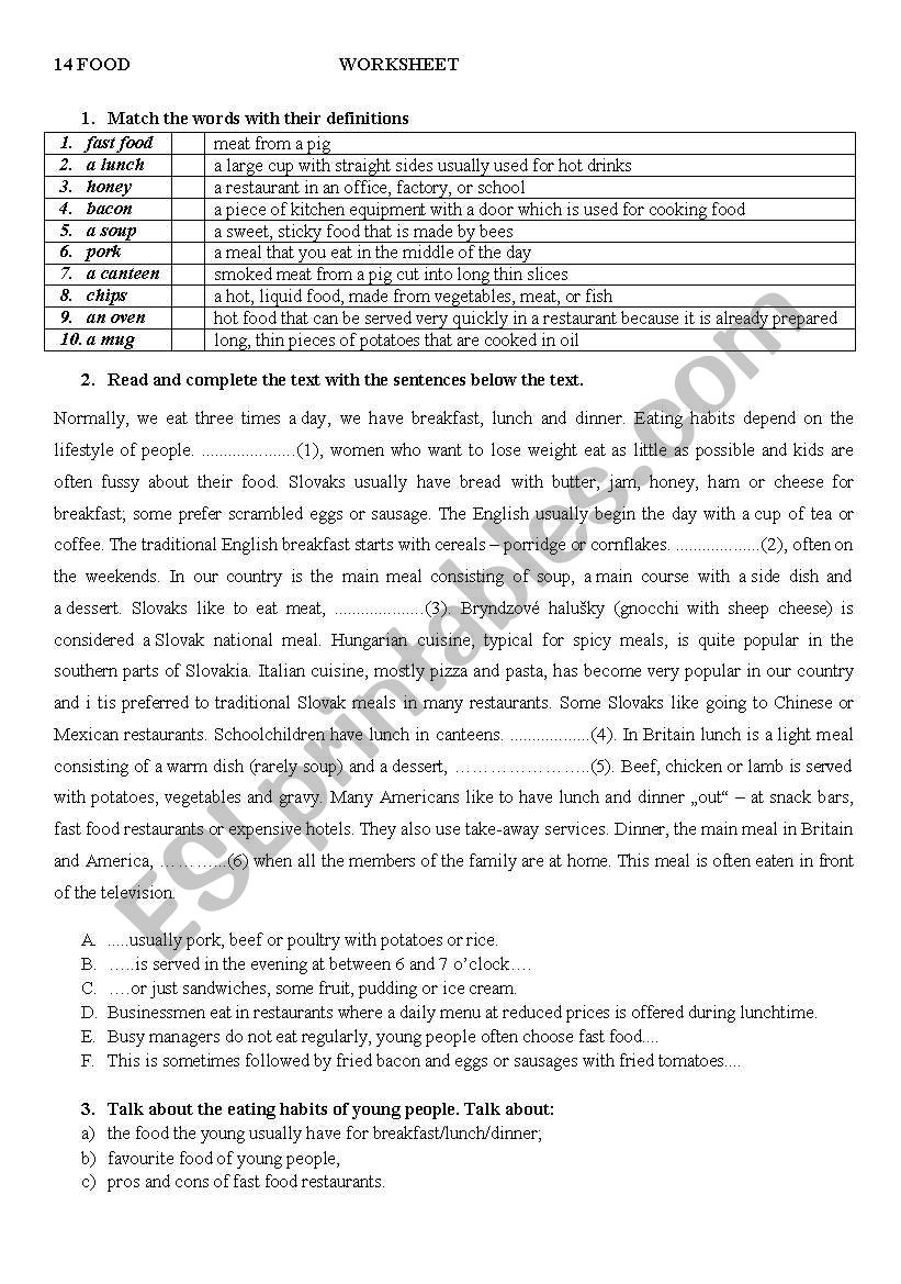 Food worksheet