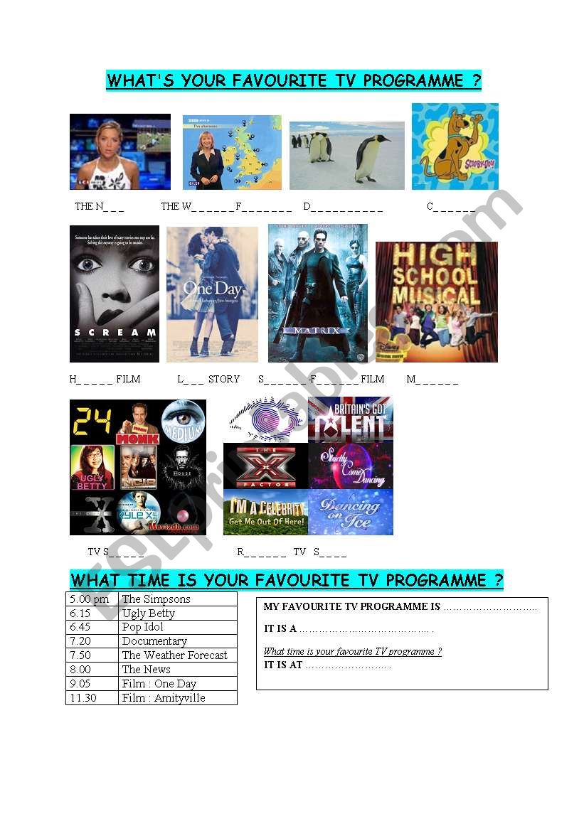 TV PROGRAMMES - what time is your favourite programme ?  