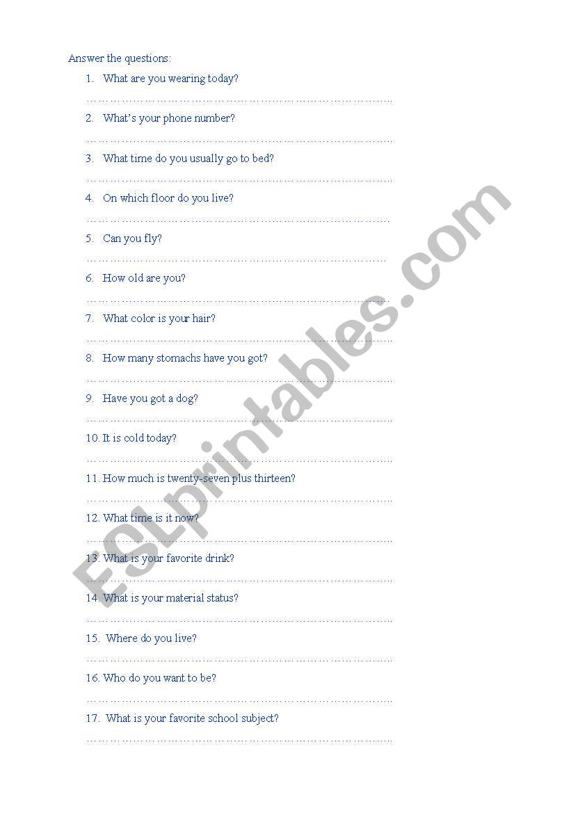 answer the questions worksheet